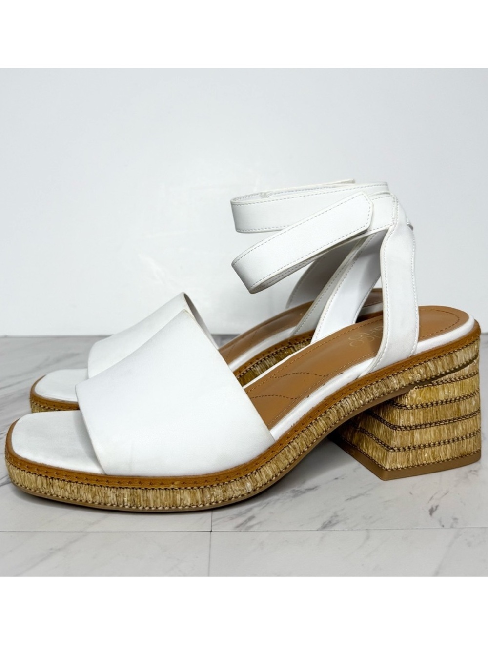 Franco Sarto Faron White Ankle Strap Heeled Sandal 9 1/2 M